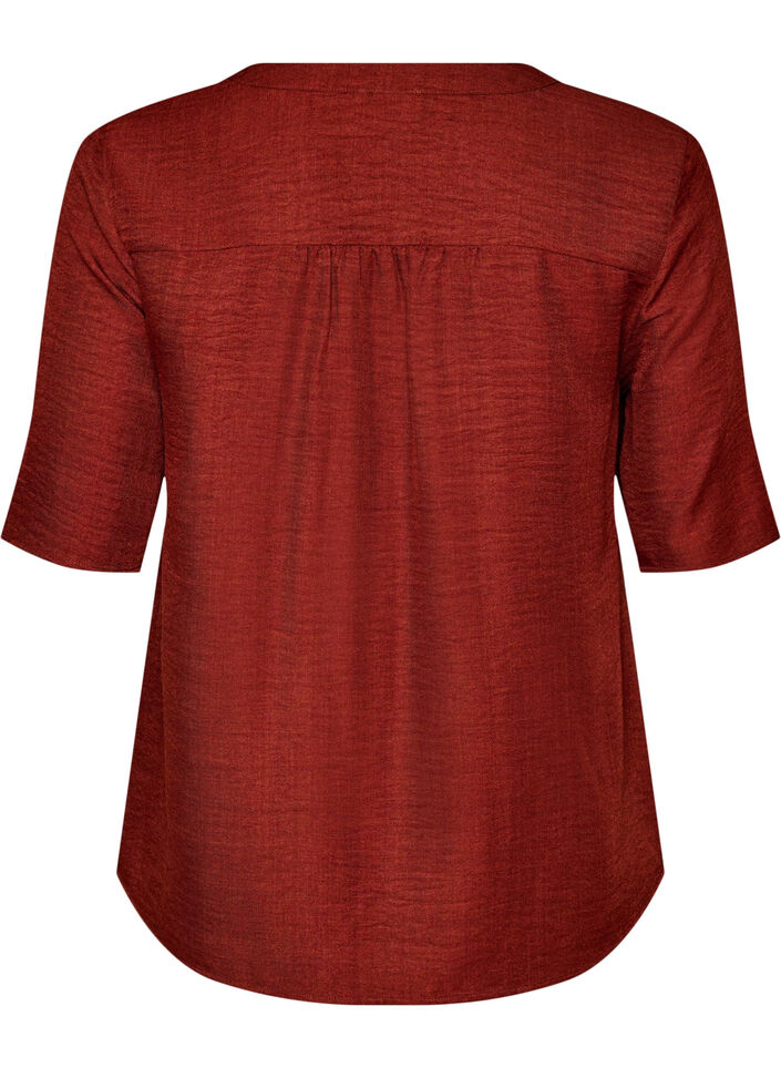 Skjortebluse med v-hals og korte &aelig;rmer, R&oslash;d, Packshot image number 1