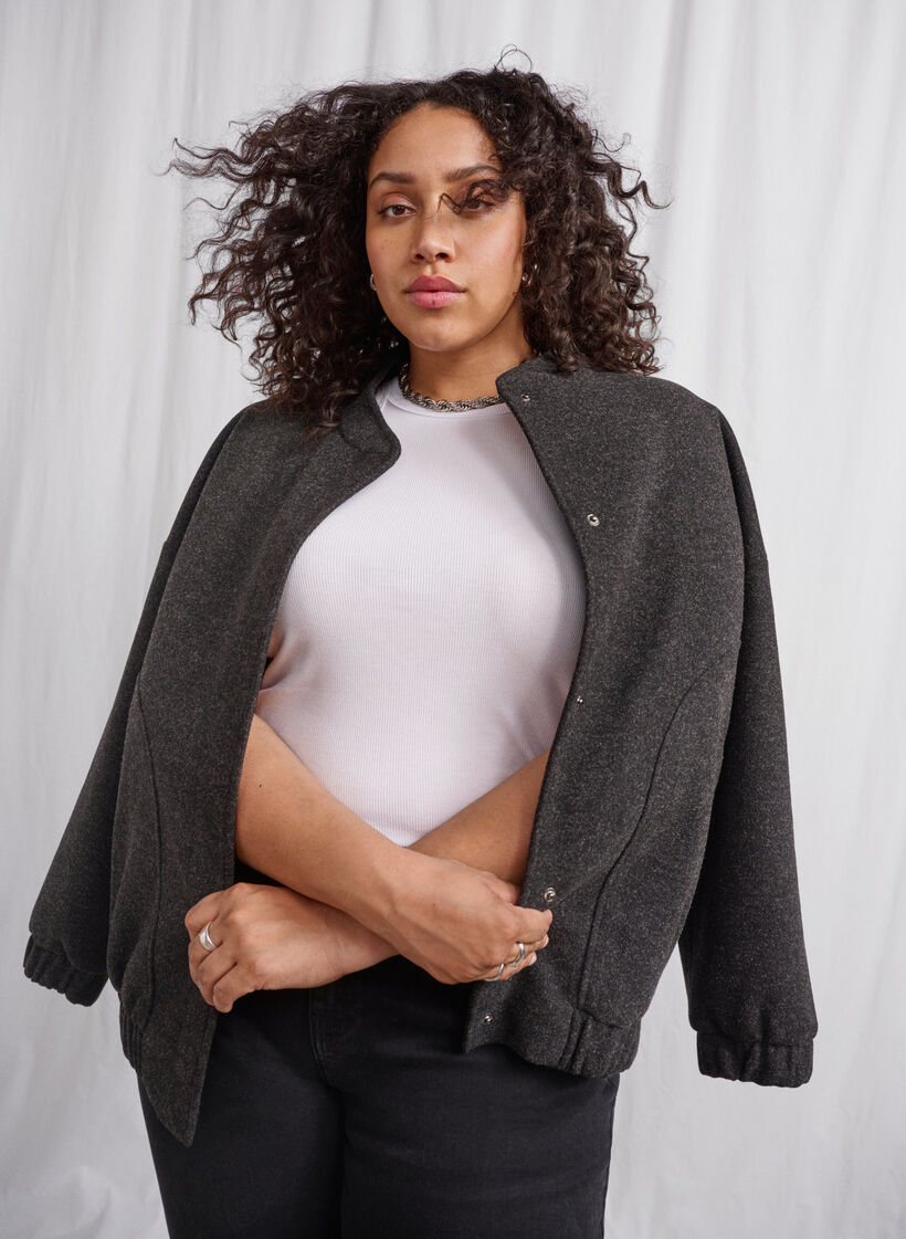 Bomberjakke i uld-look med lommer, Dark Grey Melange, Image image number 0