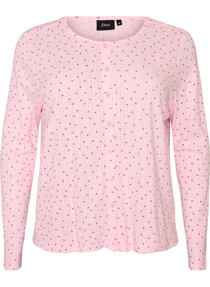 Cardigan i &oslash;kologisk bomuld med hulm&oslash;nster, Lyser&oslash;d, Packshot image number 0