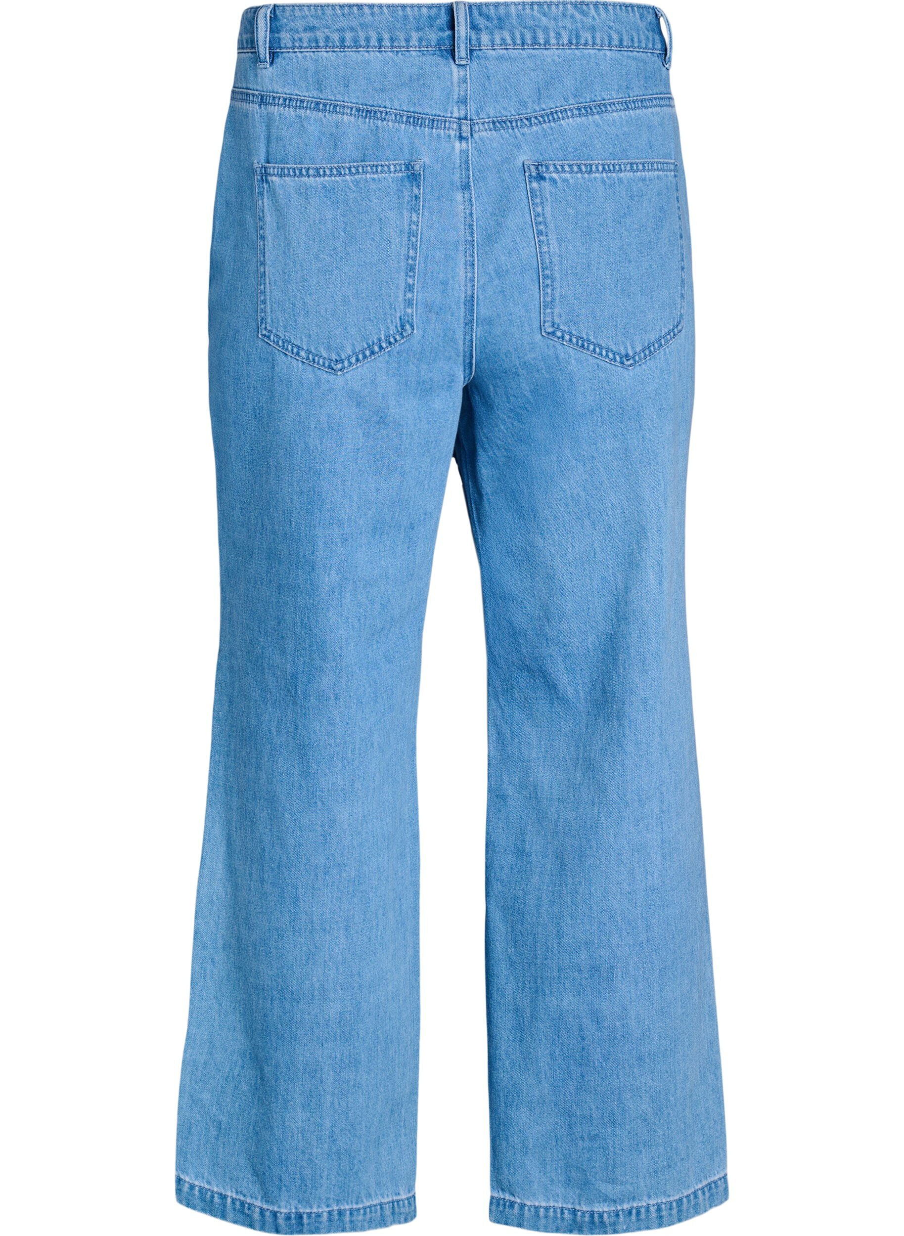 Zizzi Kiana jeans med straight fit og markante syninger, Bl&aring;, Packshot image number 1