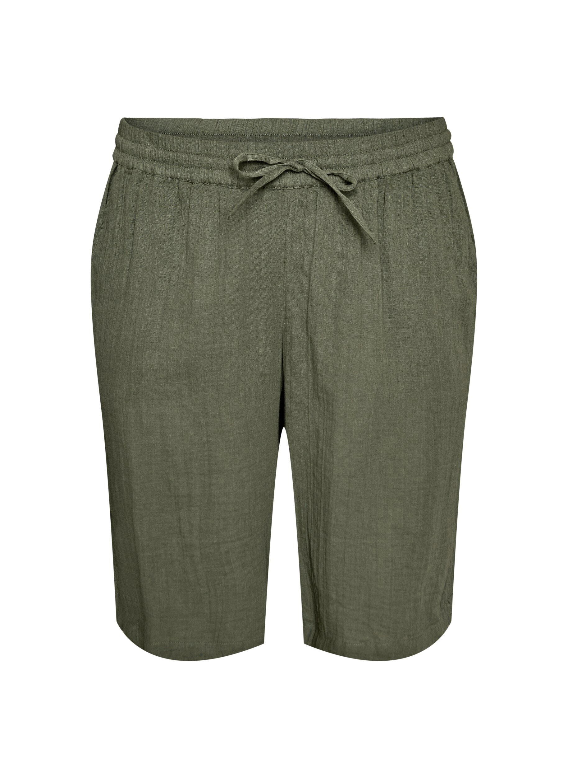 L&oslash;se shorts i bomuldsmusselin med h&oslash;j talje