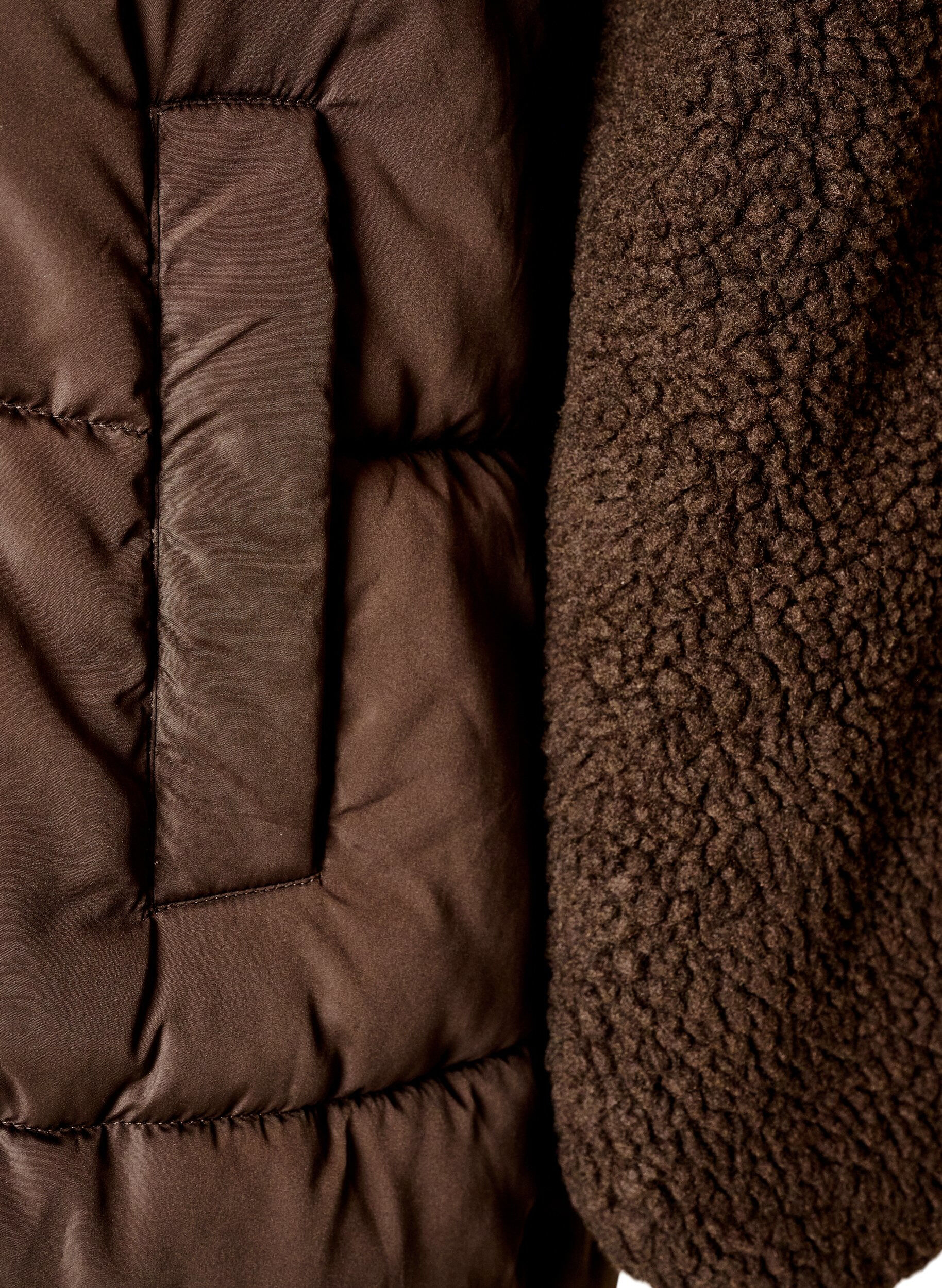 ZizziMellemlang pufferjakke med teddyfleece, Brun, Packshot image number 3