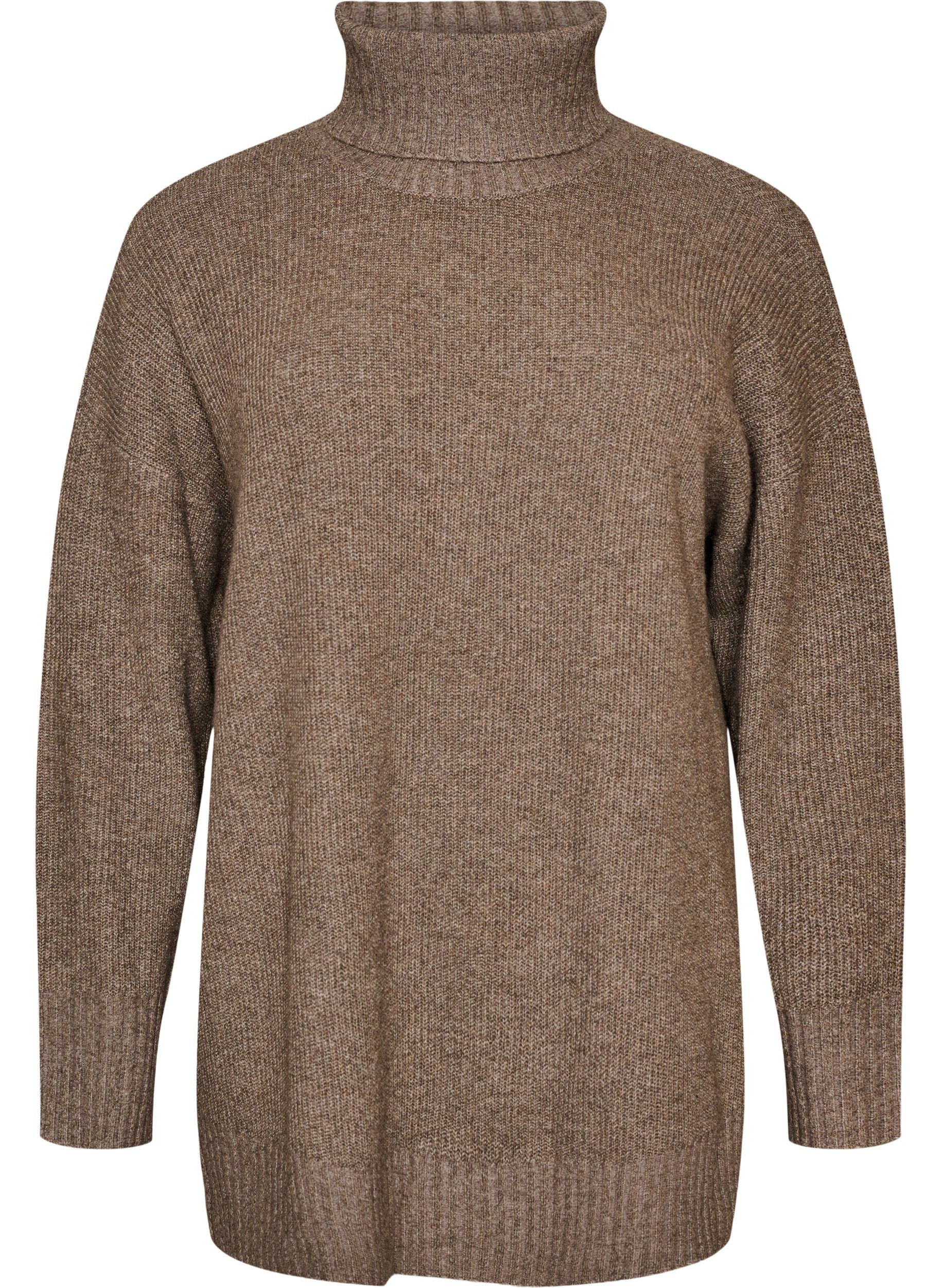 ZizziL&oslash;s strikbluse med rullekrave, Brun, Packshot image number 0