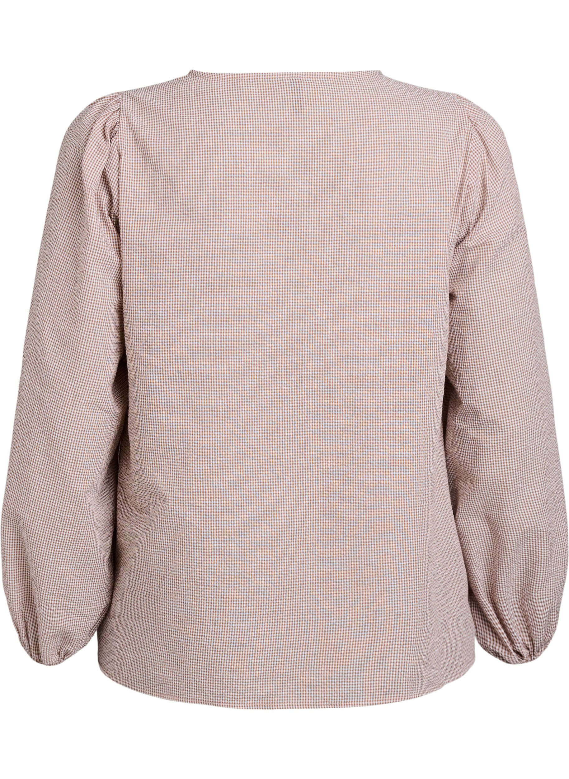 Zizzi Bluse med v-udsk&aelig;ring og sm&aring; tern, Beige, Packshot image number 1