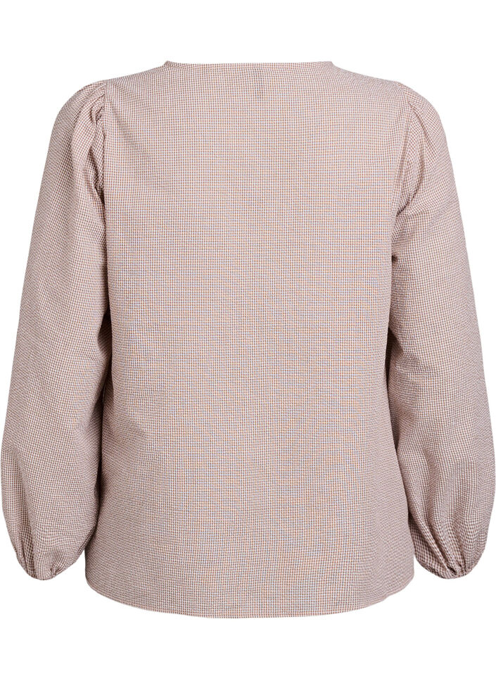 Bluse med v-udskæring og små tern, Beige, Packshot image number 1
