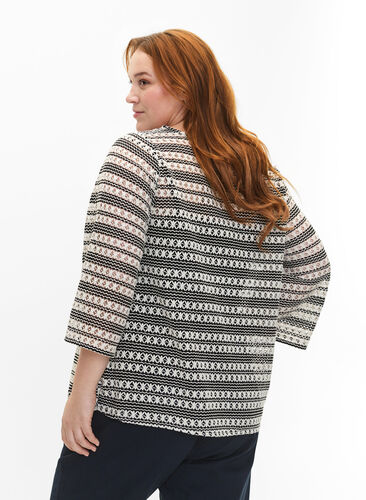 Crochet bluse med 3/4 ærmer, Black White, Model image number 1