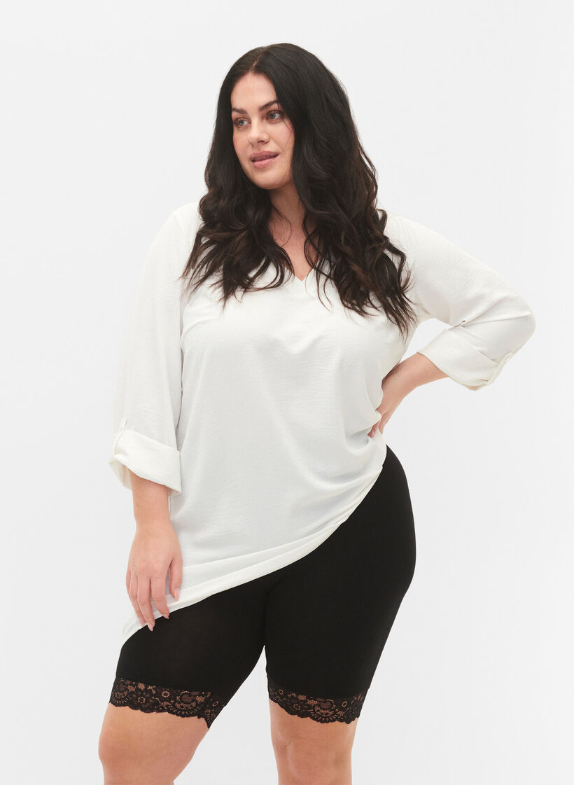 Cykelshorts med blondekant, Sort, Model image number 3