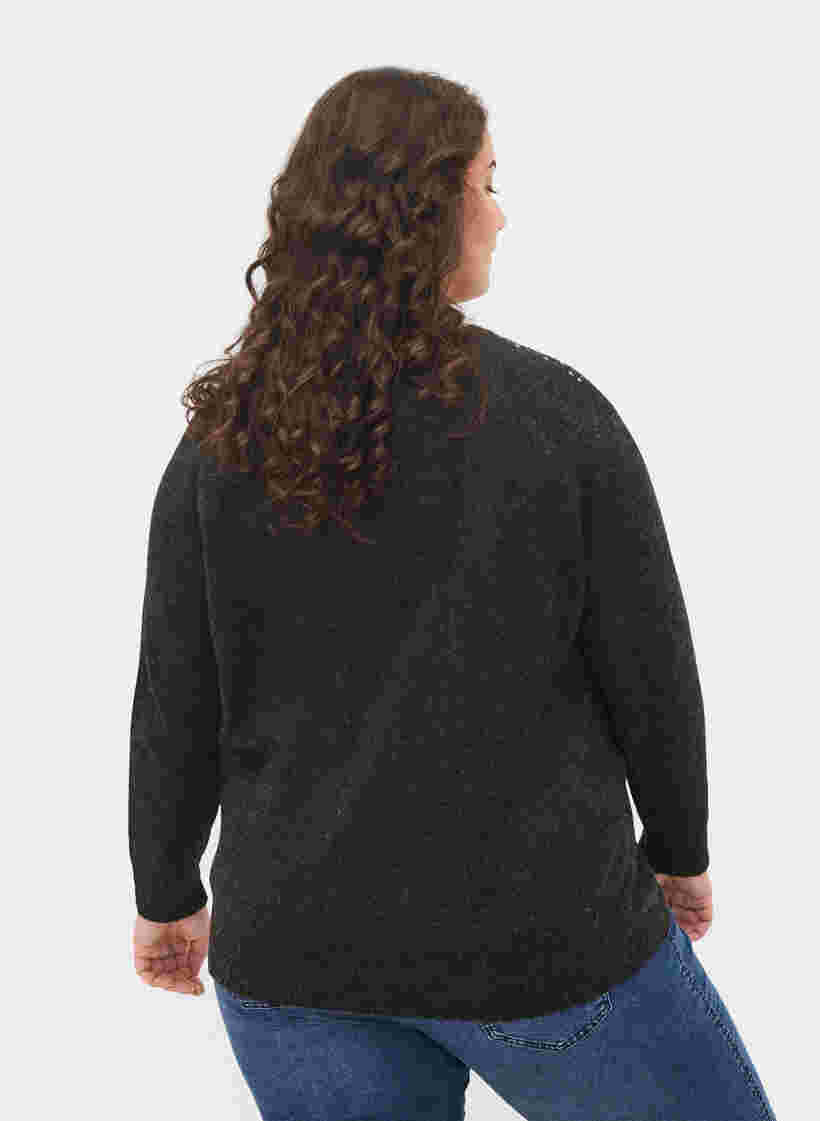 Meleret strikbluse med pailletter, Dark Grey Melange, Model image number 1
