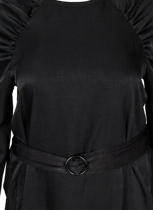 Kjole med pufærmer og taljebælte, Black, Packshot image number 2