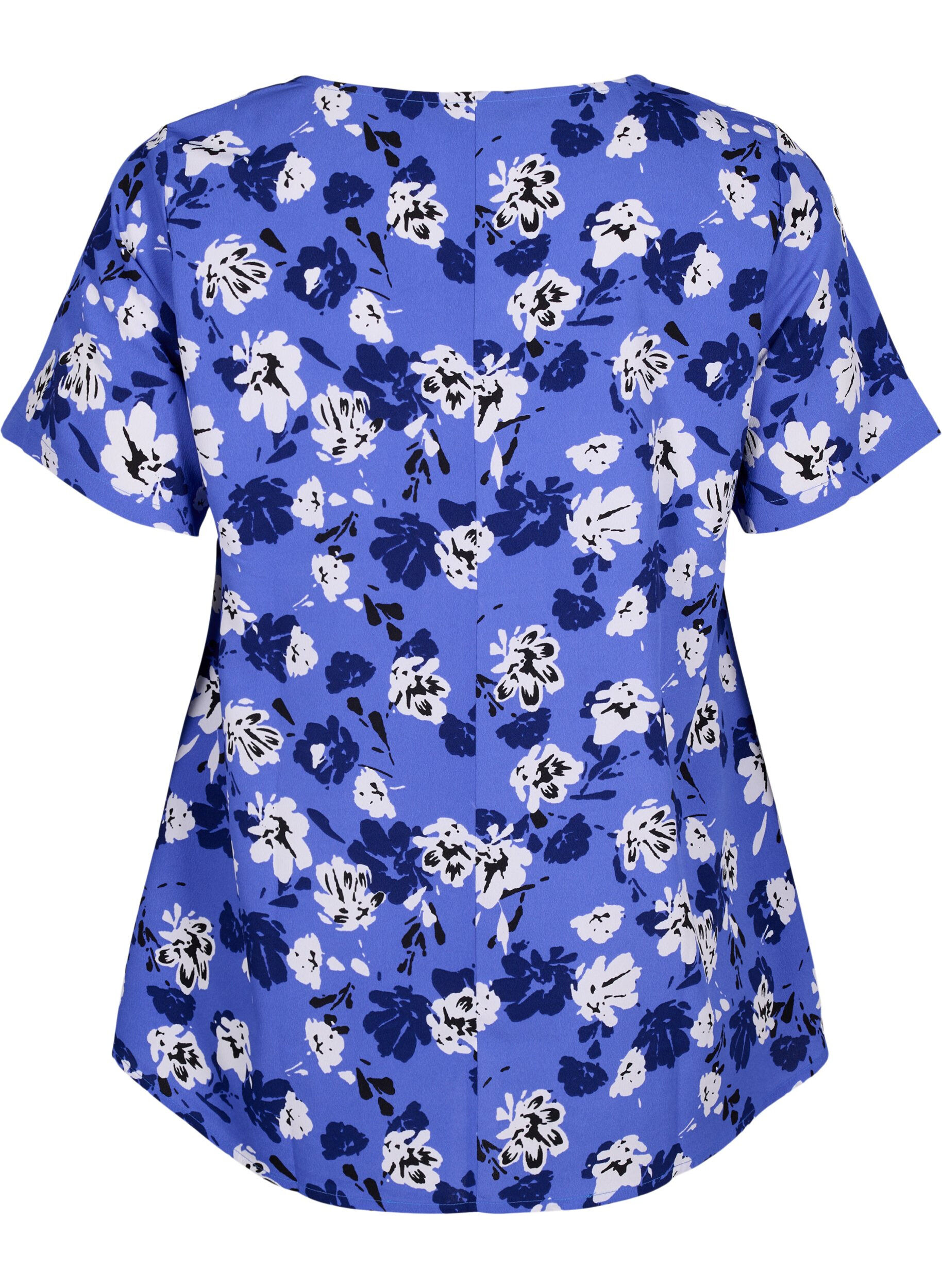 Zizzi FLASH - Bluse med korte &aelig;rmer og print, Amparo Blue Flower, Packshot image number 1