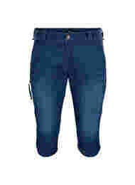 Slim fit capri jeans med lommer, Dark blue denim
