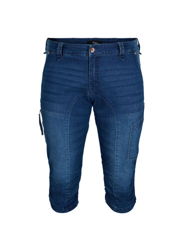 Slim fit capri jeans med lommer, Dark blue denim, Packshot image number 0