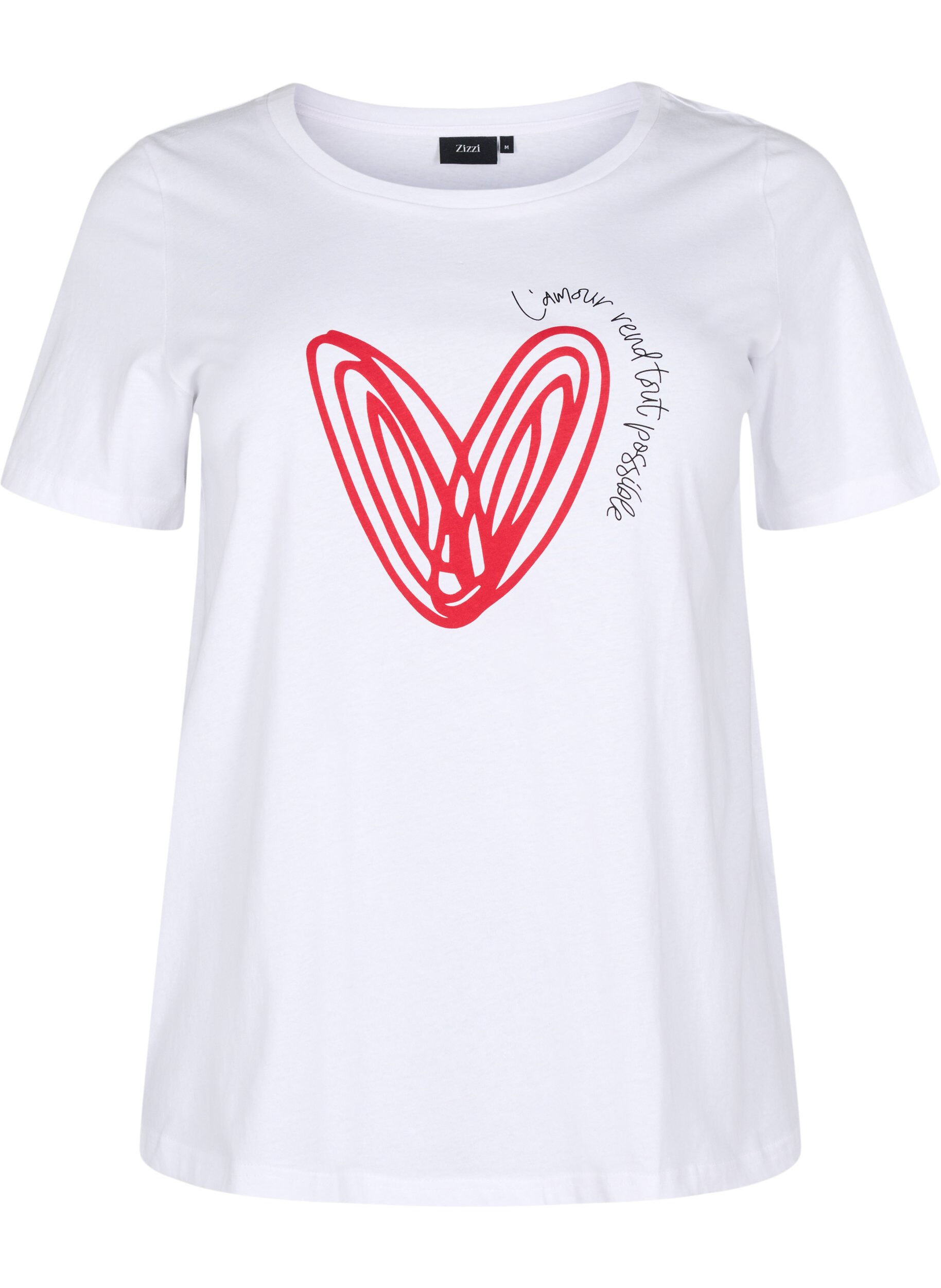 Zizzi Bomulds t-shirt med motiv, Bright W. w. Heart, Packshot image number 0