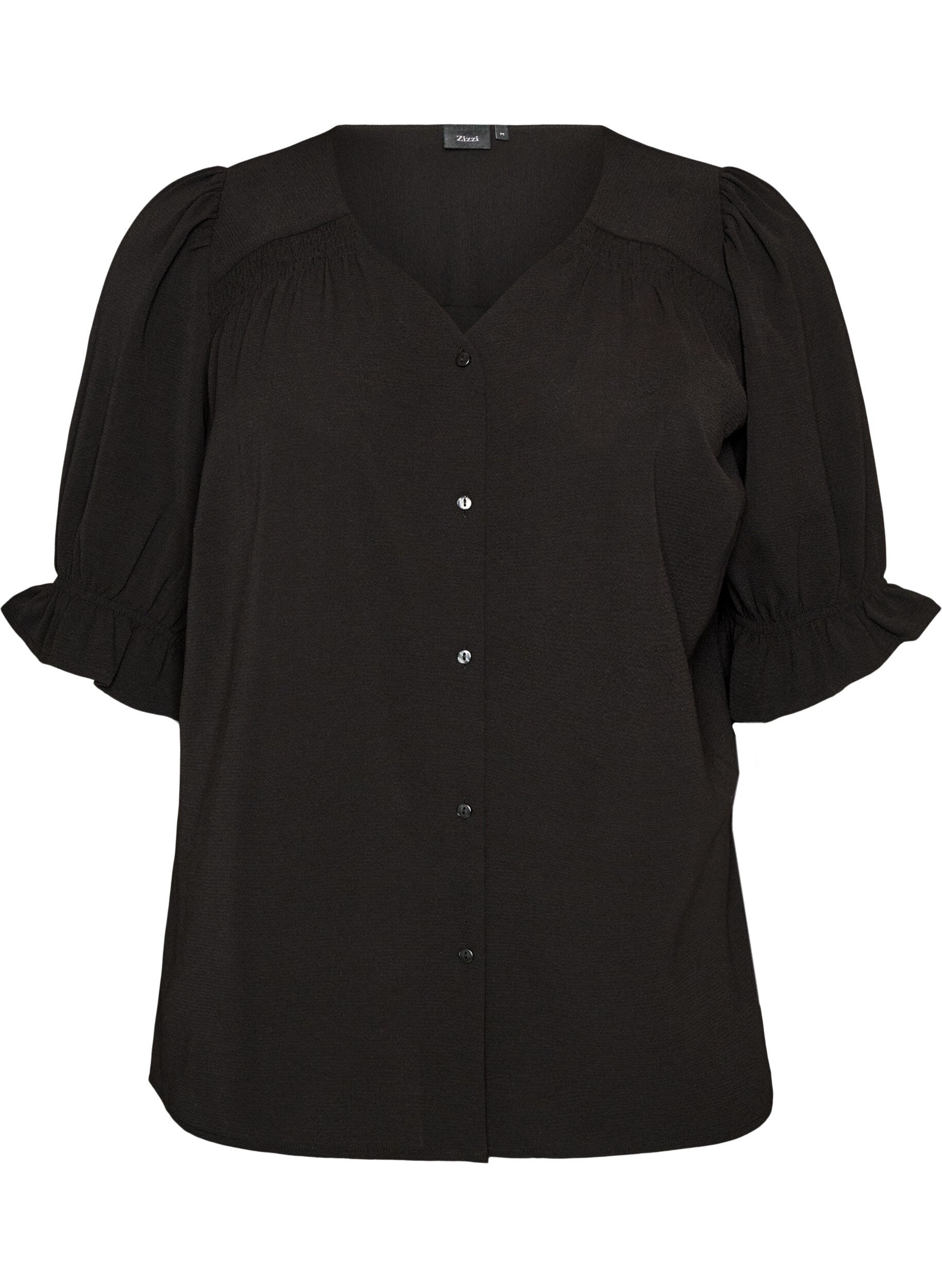 ZizziSkjortebluse med 1/2 &aelig;rmer, Sort, Packshot image number 0