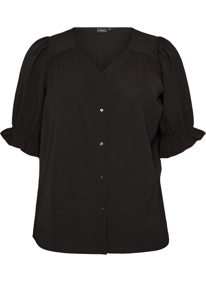 Skjortebluse med 1/2 &aelig;rmer, Sort, Packshot image number 0