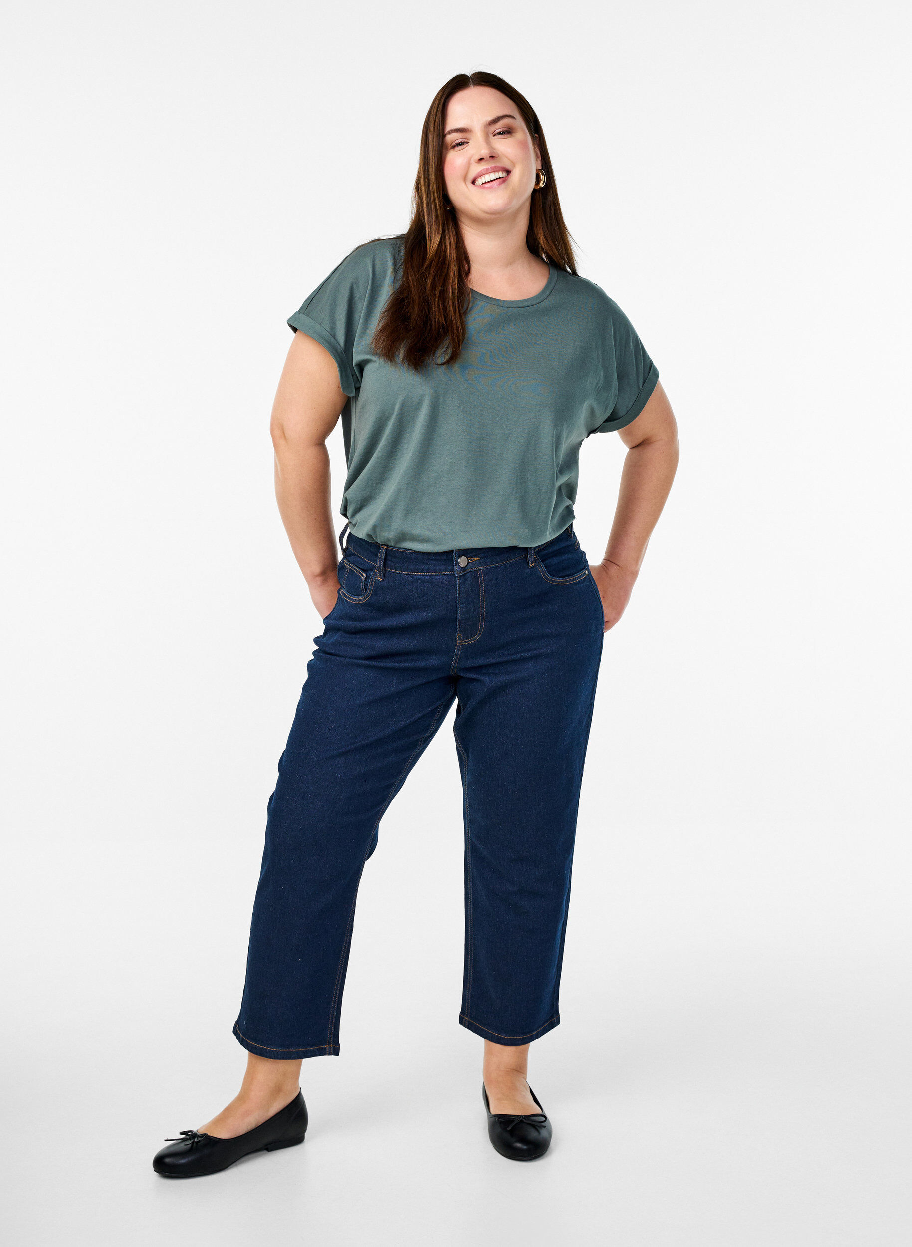 ZizziKort&aelig;rmet t-shirt i bomuldsblanding, Gr&oslash;n, Model image number 1