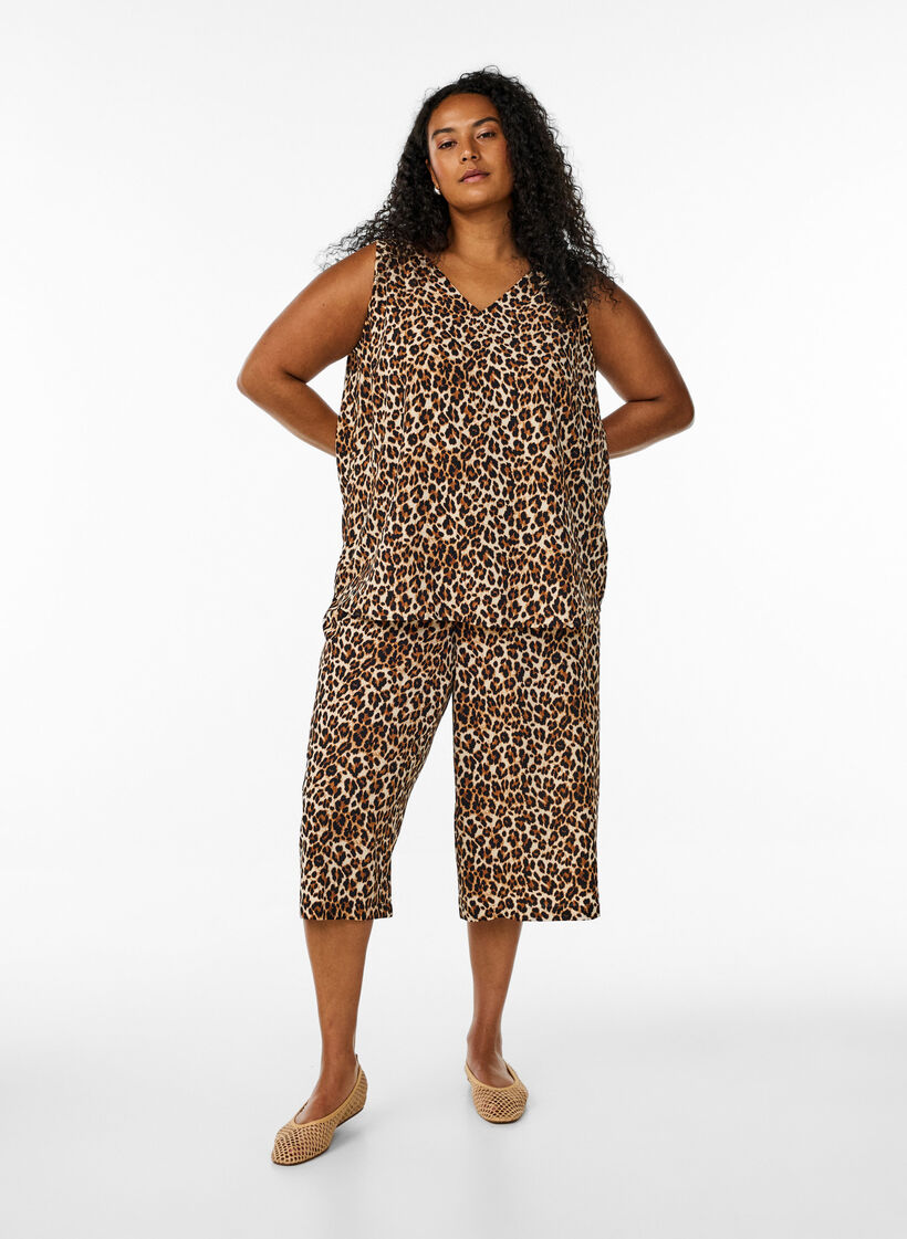 Printet top med v-hals , Gr&oslash;n, Model image number 1
