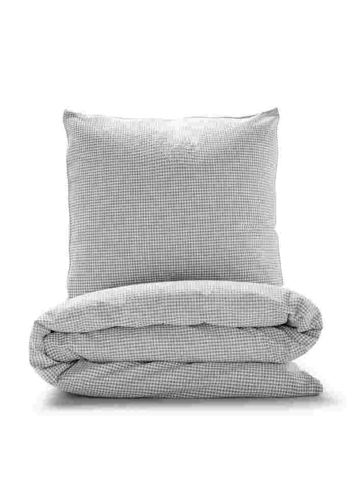 Ternet sengesæt i bomuld, Grey/White Check, Packshot image number 0