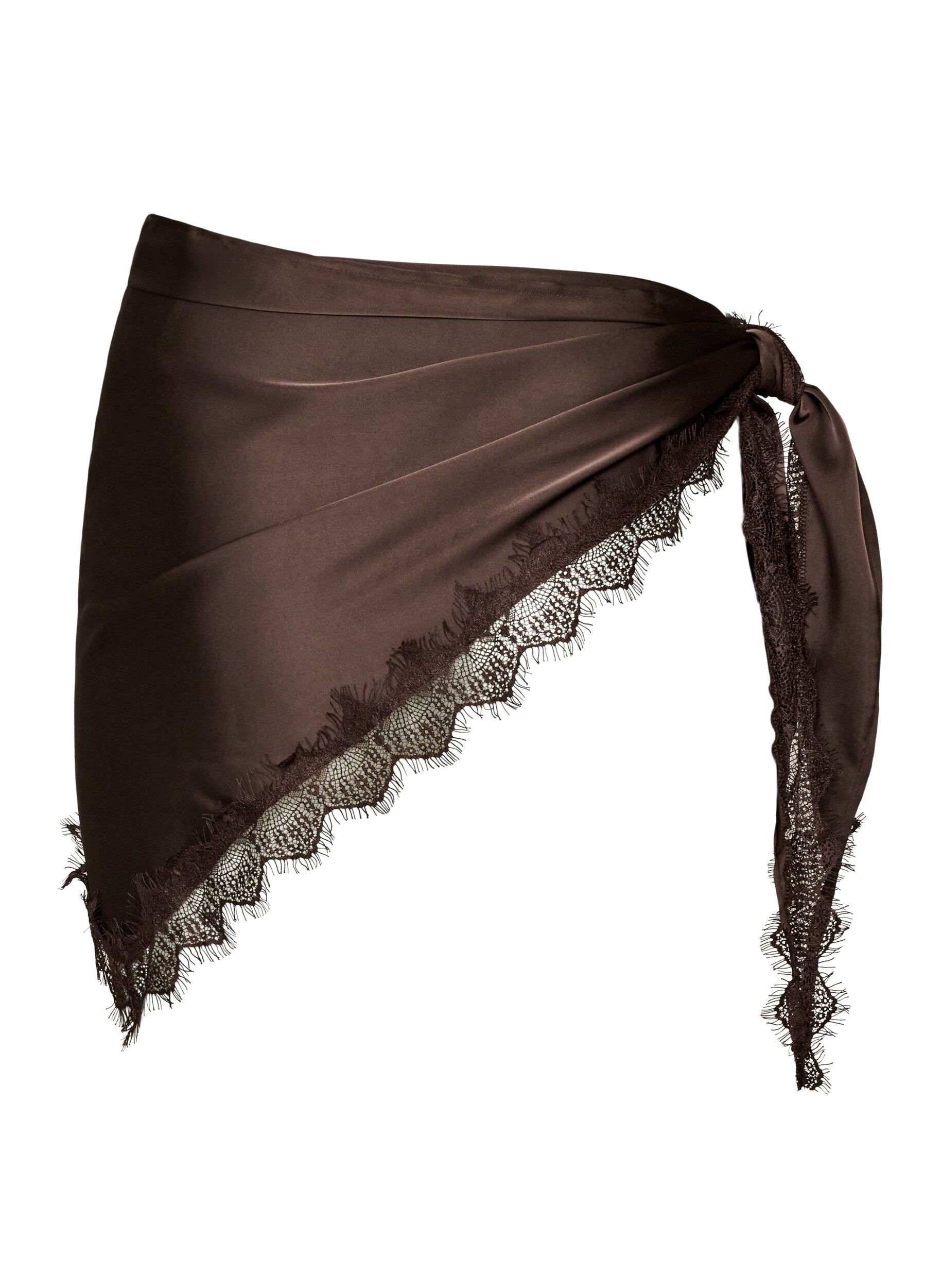 ZizziSatint&oslash;rkl&aelig;de med blondekant, Brun, Packshot image number 1