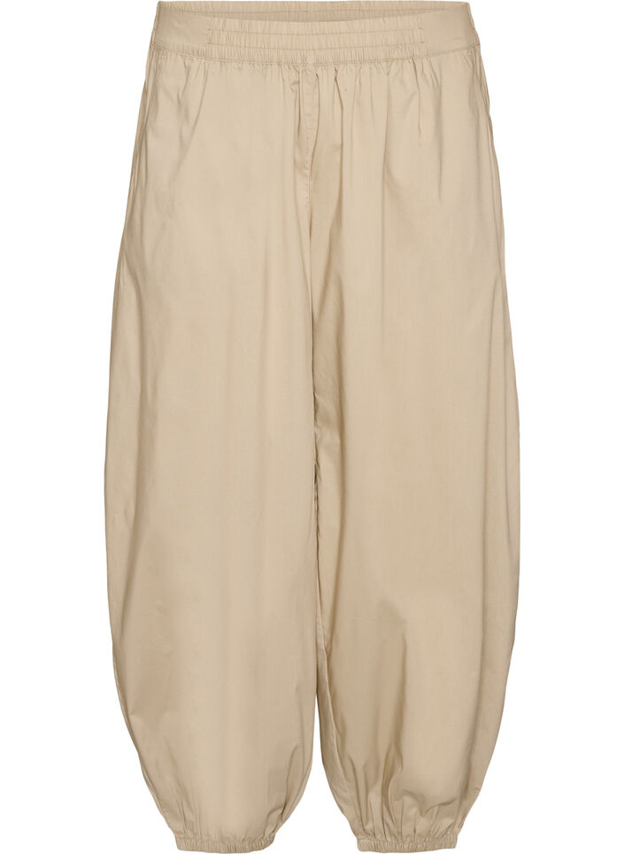 Ballonbukser med lommer og elastisk linning, Beige, Packshot image number 0