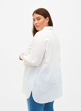 Lang skjorte i hør og bomuld, Bright White, Model image number 1