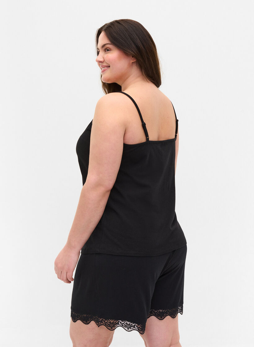 Nat top med blondekant i bomuld, Black, Model image number 1
