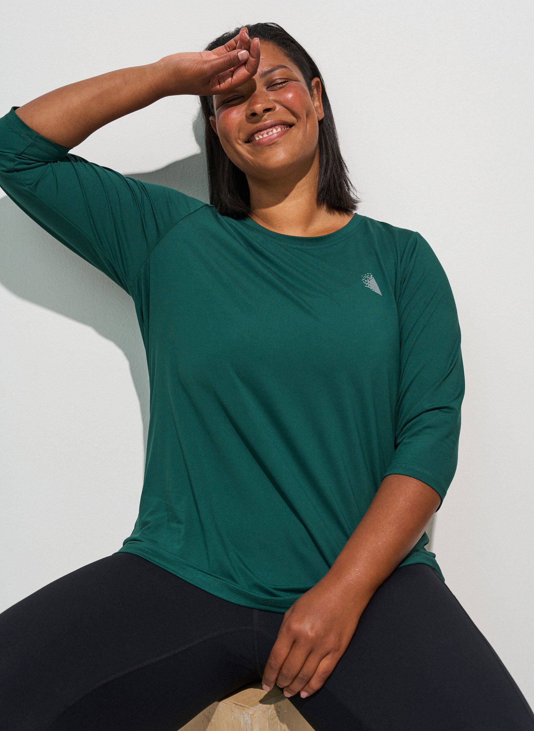 ZizziTr&aelig;ningsbluse med 3/4 &aelig;rmer, Gr&oslash;n, Model image number 3