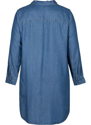 Langærmet tunika i lyocell, Mid blue denim, Packshot image number 1