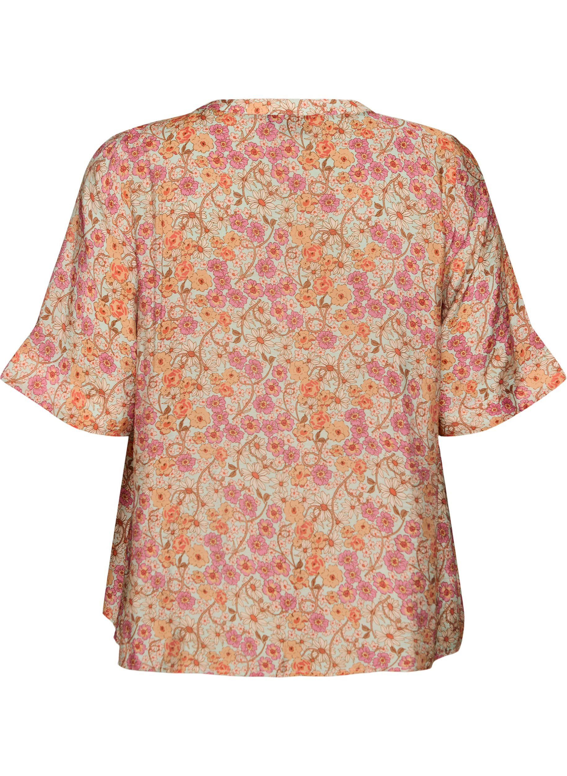 ZizziSkjortebluse i viskose med blomsterprint, Orange, Packshot image number 1