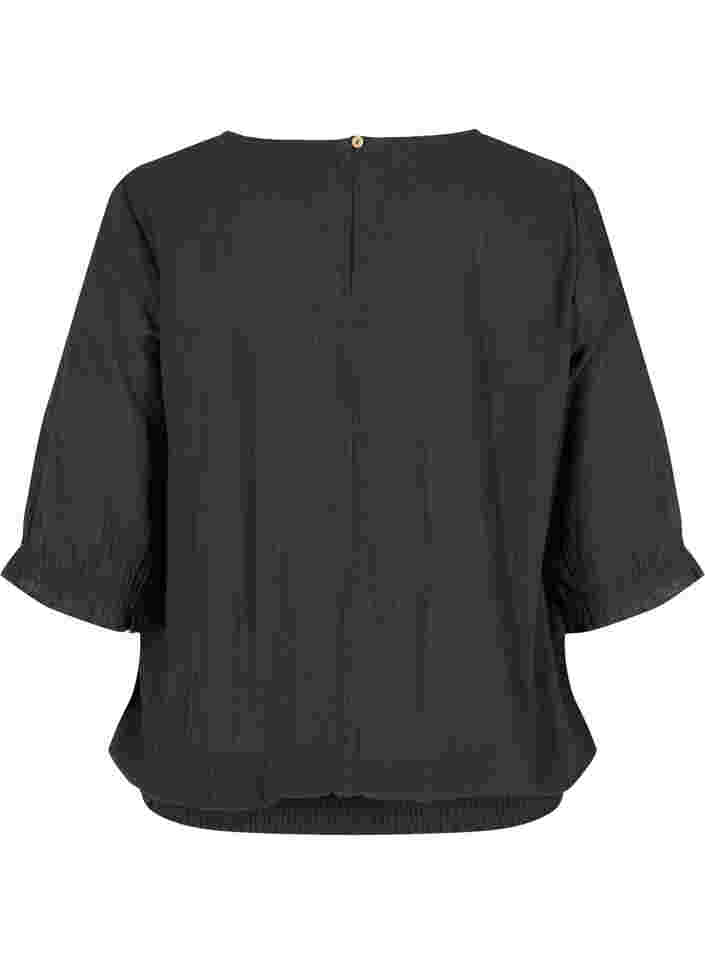 Kortærmet bomuldsbluse med smock, Black, Packshot image number 1