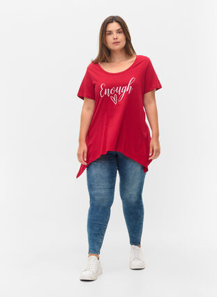 Kortærmet bomulds t-shirt med a-form, Tango Red ENOUGH, Model image number 2