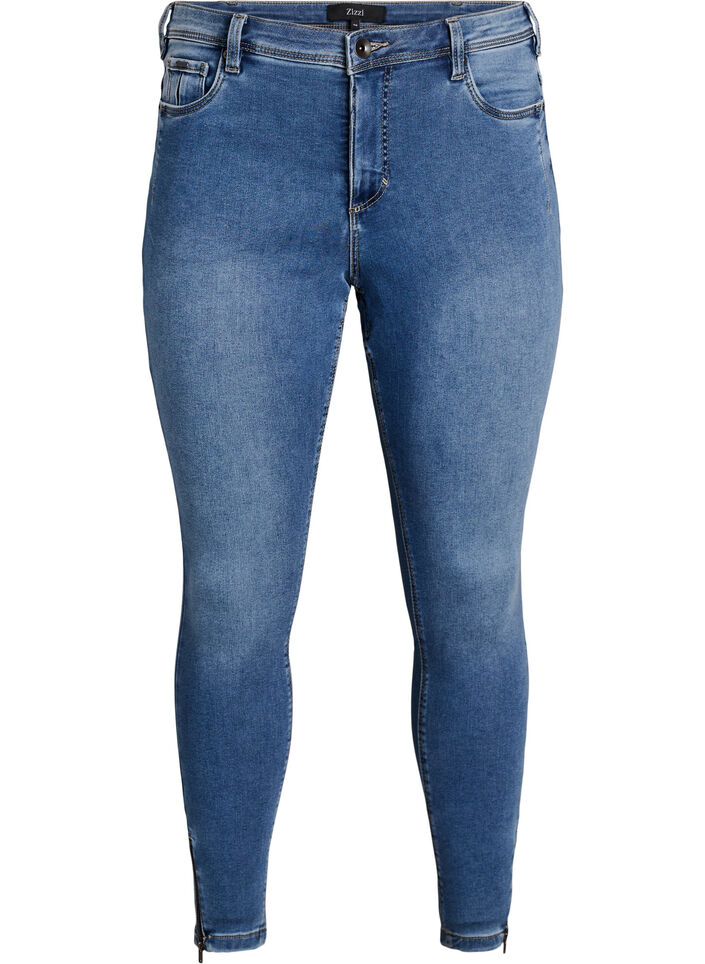 Cropped Amy jeans med lynl&aring;sdetalje, Bl&aring;, Packshot image number 0