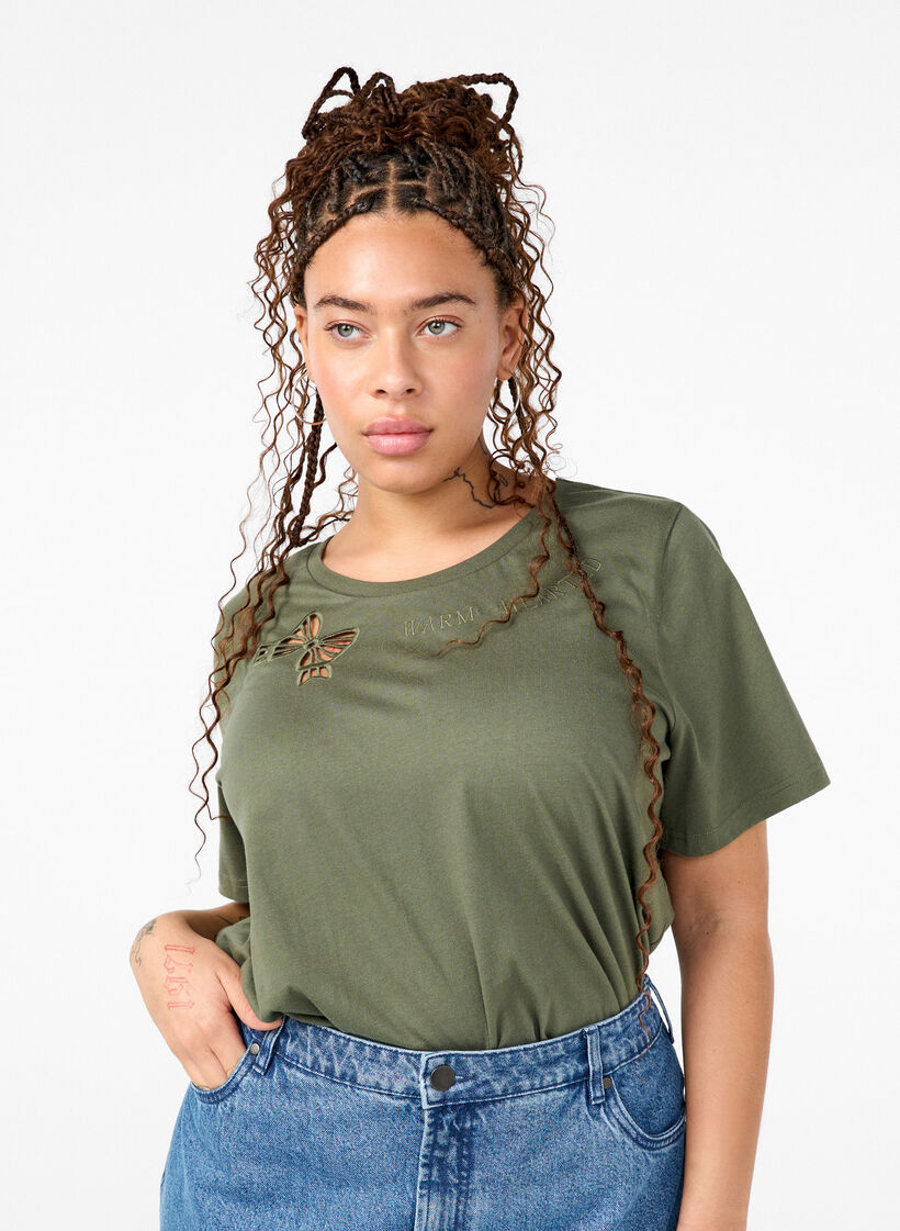 T-shirt i økologisk bomuld med sløjfedetalje, Thyme, Model image number 0