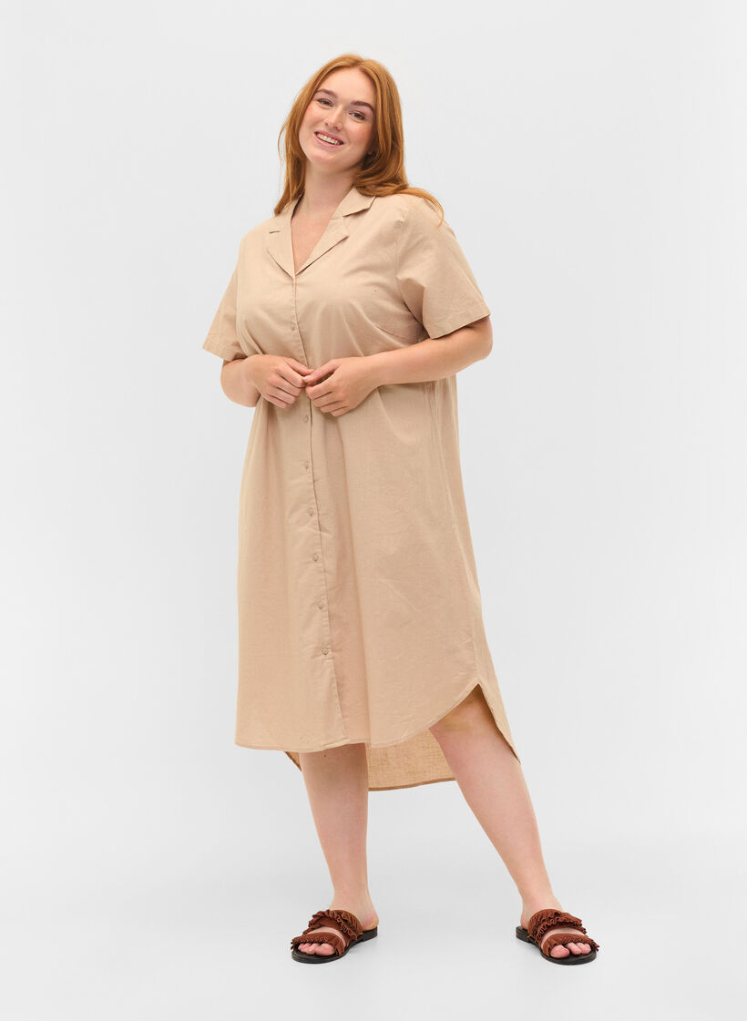 Lang bomuldsskjorte med korte ærmer, Humus, Model image number 2