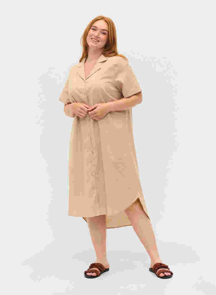 Lang bomuldsskjorte med korte ærmer, Humus, Model image number 2
