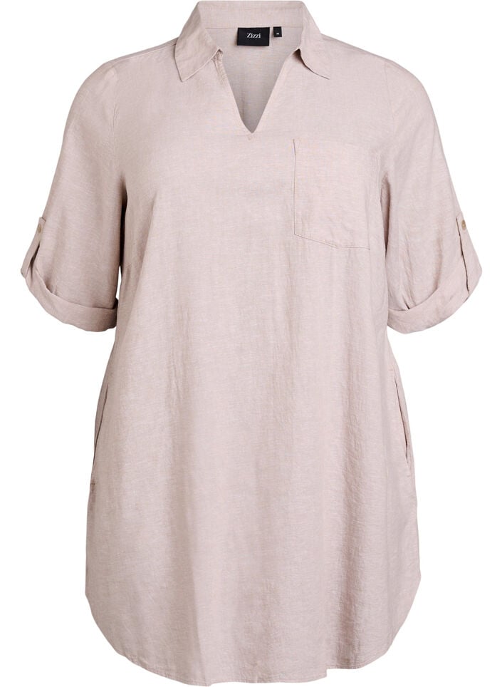 Tunika i h&oslash;r og viskose med A-facon, Beige, Packshot image number 0