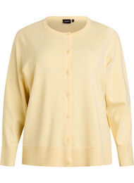 Finstrikket cardigan med rund hals, Gul