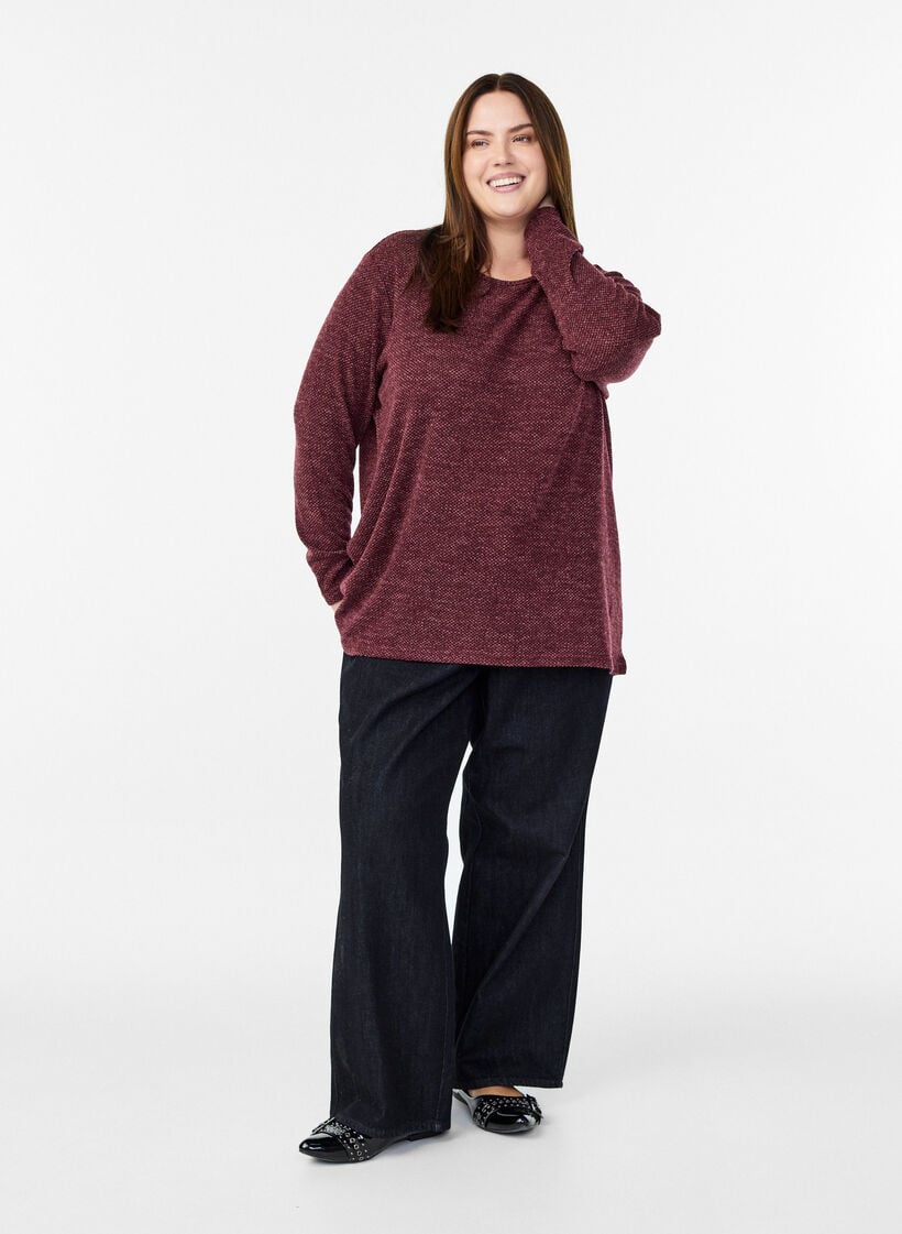 Lang&aelig;rmet bluse med struktur, M&oslash;rk Bordeaux, Model image number 1