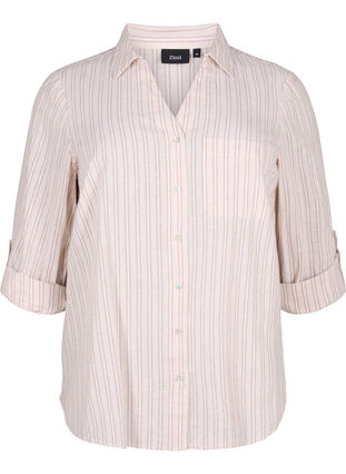 Skjortebluse med knaplukning i bomuldsmix med hør, Sandshell White, Packshot image number 0