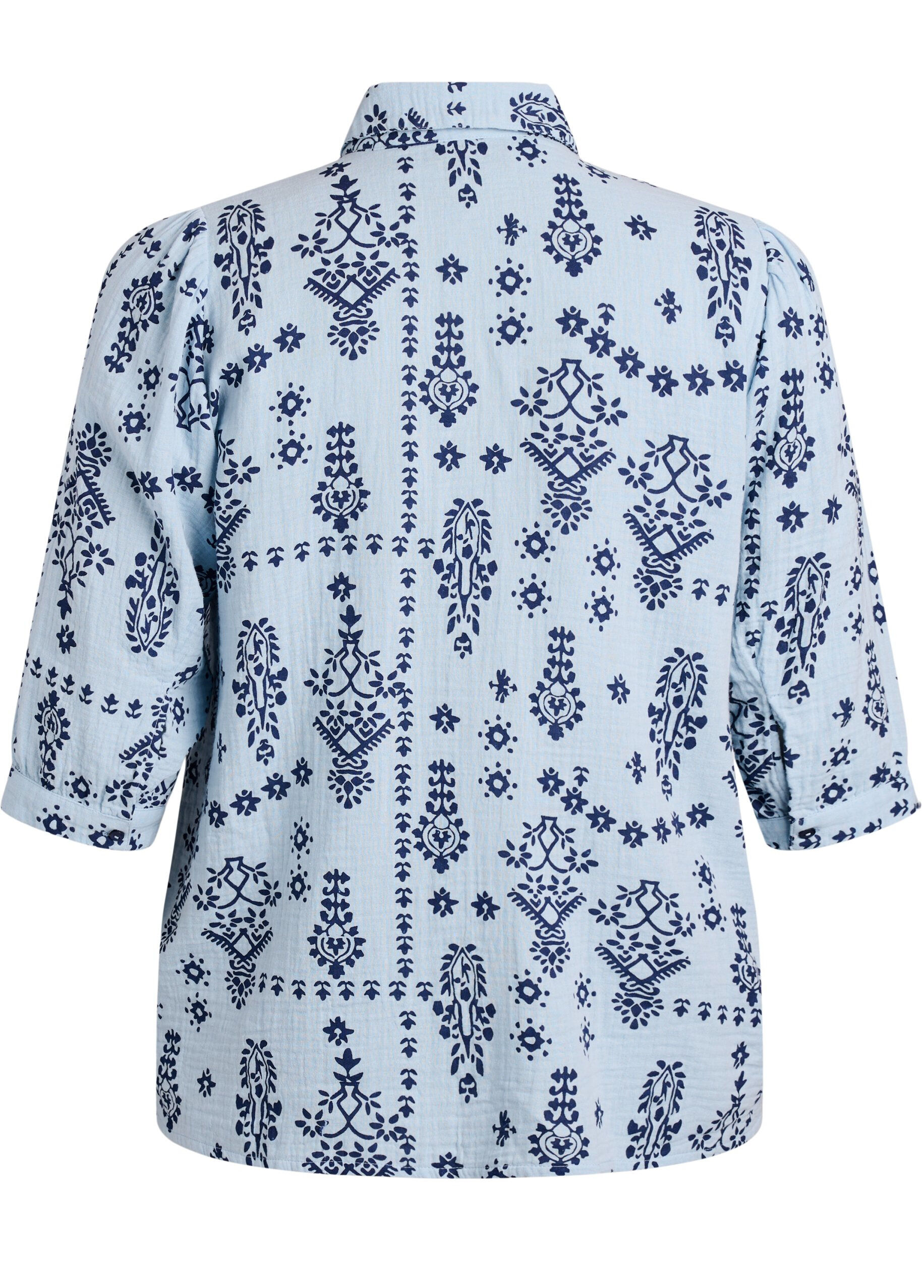 Zizzi Skjortebluse med 3/4 &aelig;rmer, Bl&aring;, Packshot image number 1