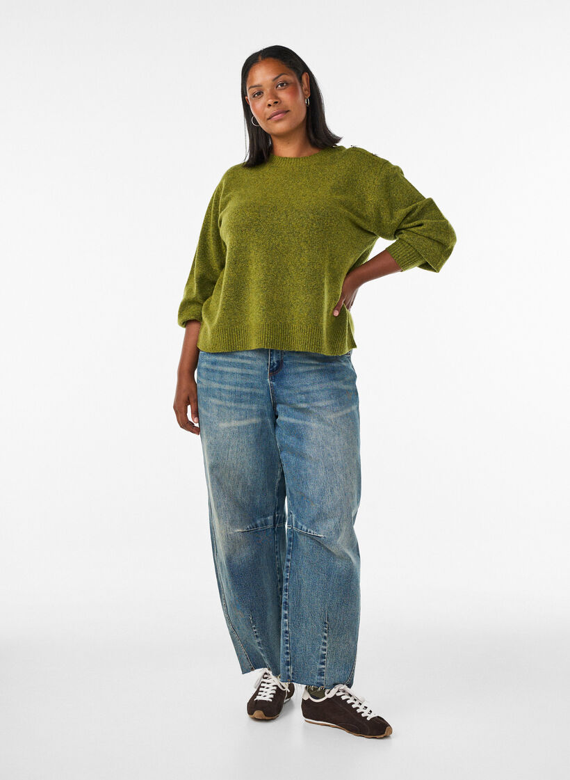 Strikbluse med knapdetalje, Gr&oslash;n, Model image number 1