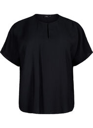 Kortærmet bluse i viskose, Black