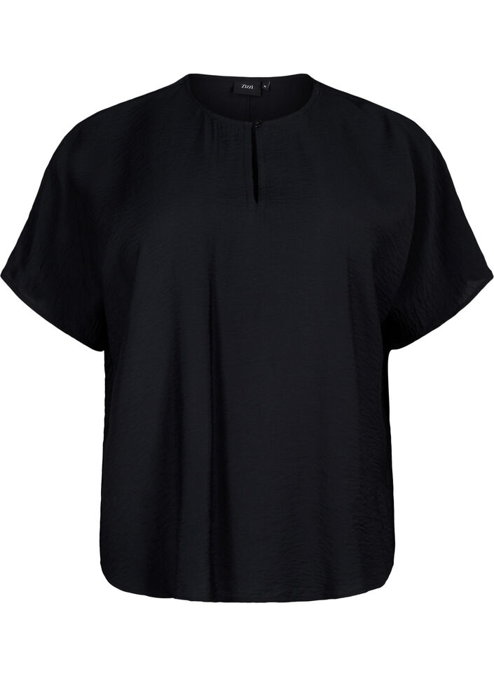 Kortærmet bluse i viskose, Black, Packshot image number 0