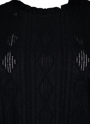 Bluse med flæsedetaljer og tone-i-tone mønster, Black, Packshot image number 2