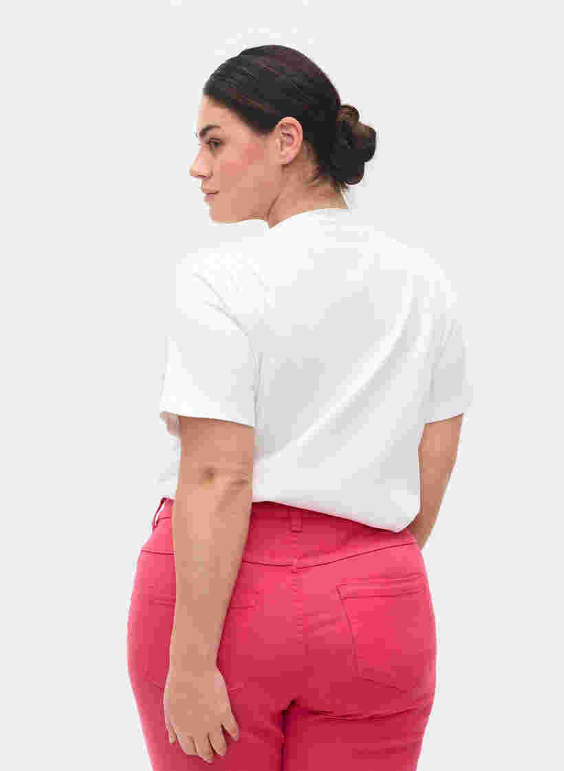 Bomulds t-shirt med ribstruktur, Bright White, Model image number 1