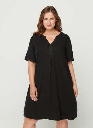 Kortærmet kjole i lyocell, Black, Model image number 0