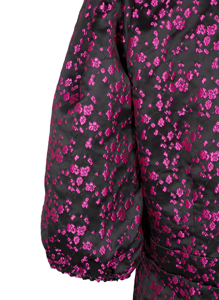 Knælang kjole med broderede blomster, Black Pink Flower, Packshot image number 3