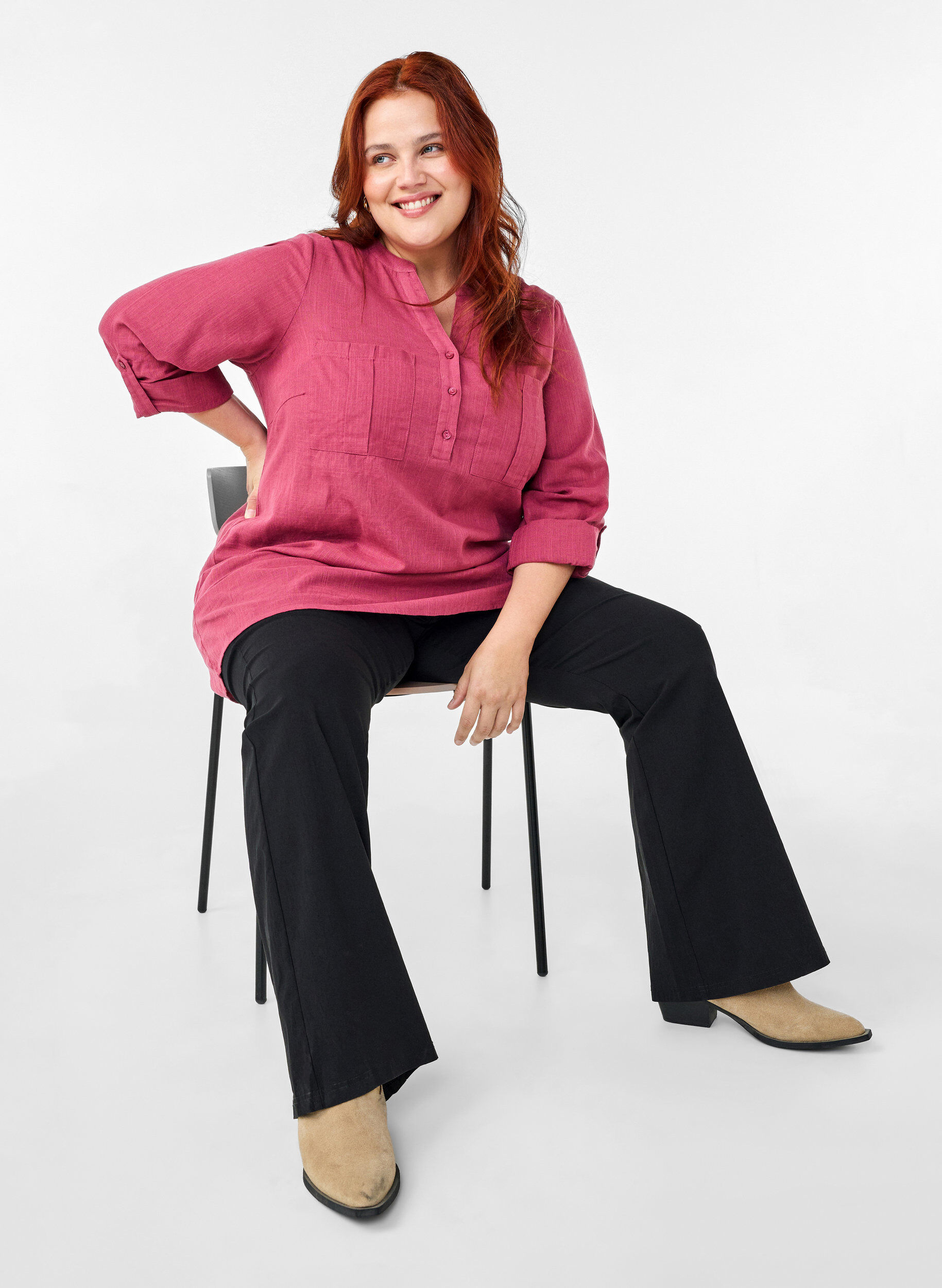 Zizzi Tunika i bomuld med 3/4 &aelig;rmer, Malaga, Image image number 0