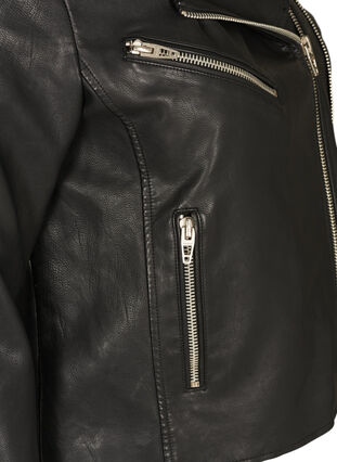 Imiteret læderjakke med lynlås detaljer, Black, Packshot image number 3