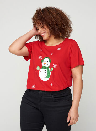 Jule t-shirt med pailletter, Red, Model image number 0